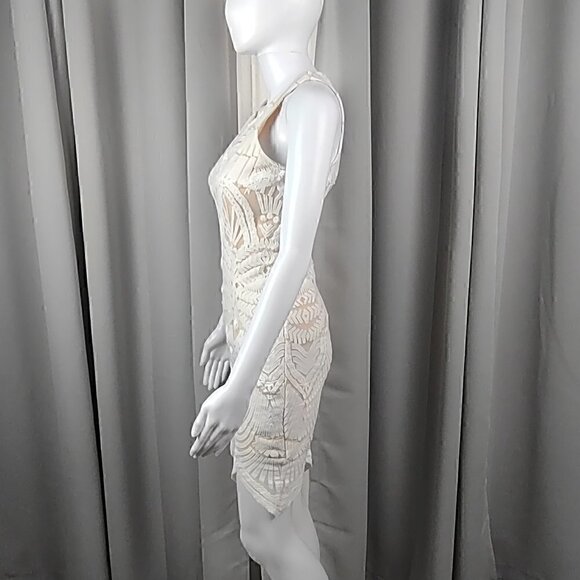 Tea & Cup Cream Bodycon Fitted & Lined Cotton Mini Dress. Size Small - Picture 4 of 13